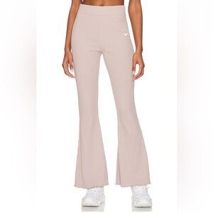 NWT Nike Ribbed Jersey Flare Pants Leggings in Taupe Cream Beige